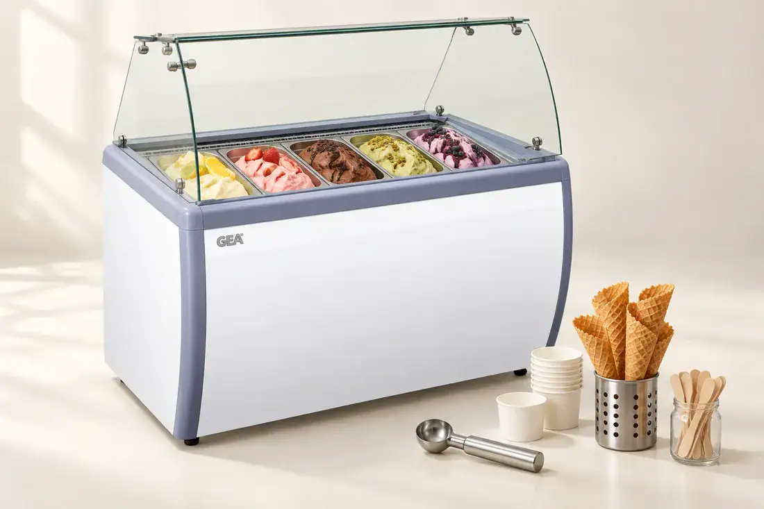 Deluxe ready-to-sell package: GEA 260 freezer, bins, cones and cups