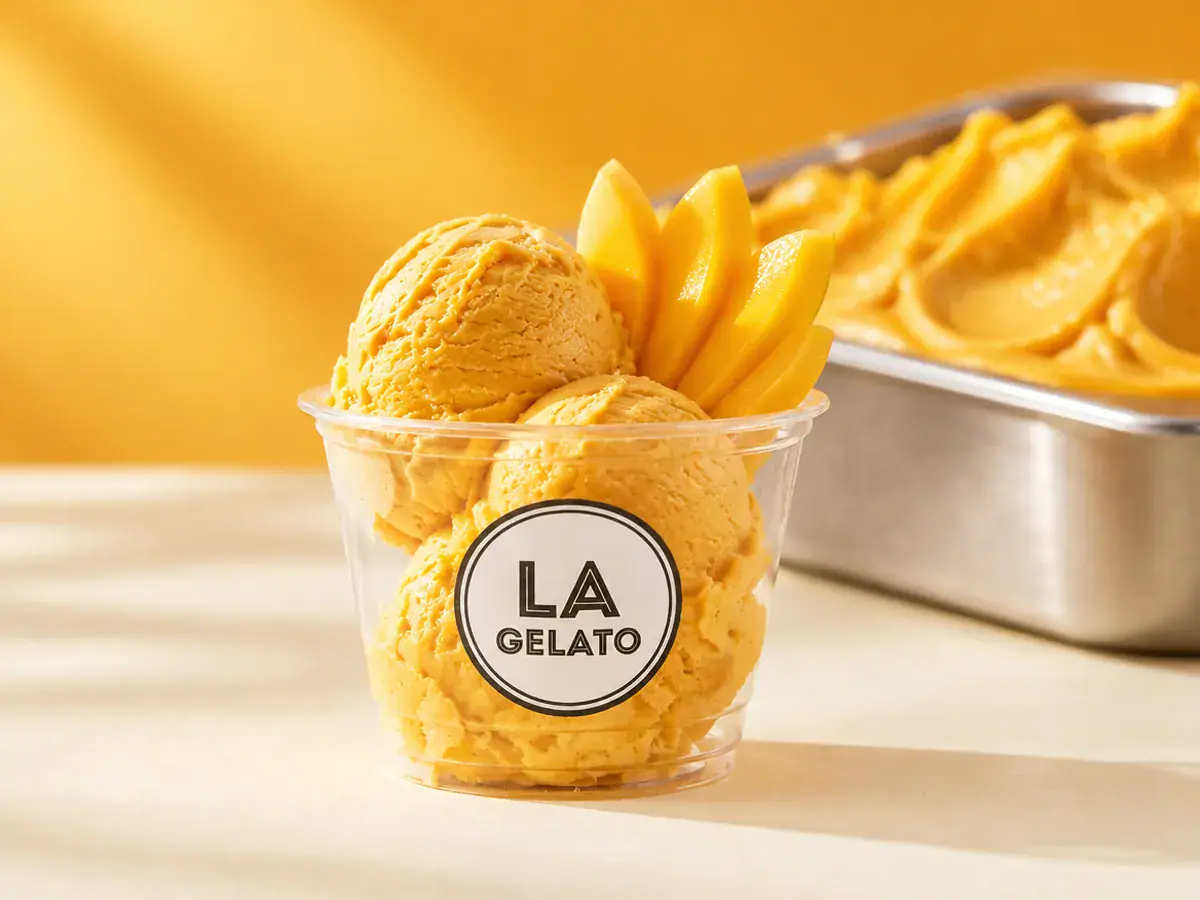 Gelato mangga premium dalam cup La Gelato