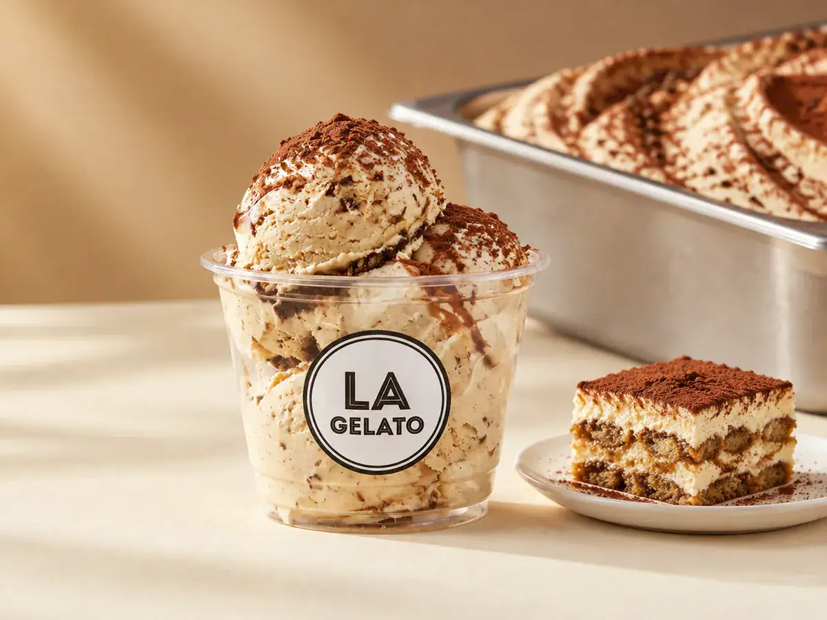 Gelato tiramisu premium dalam cup La Gelato